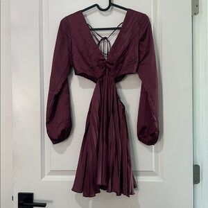 The Giselle Pleated Cutout Mini Dress by Abercrombie & Fitch in color magenta